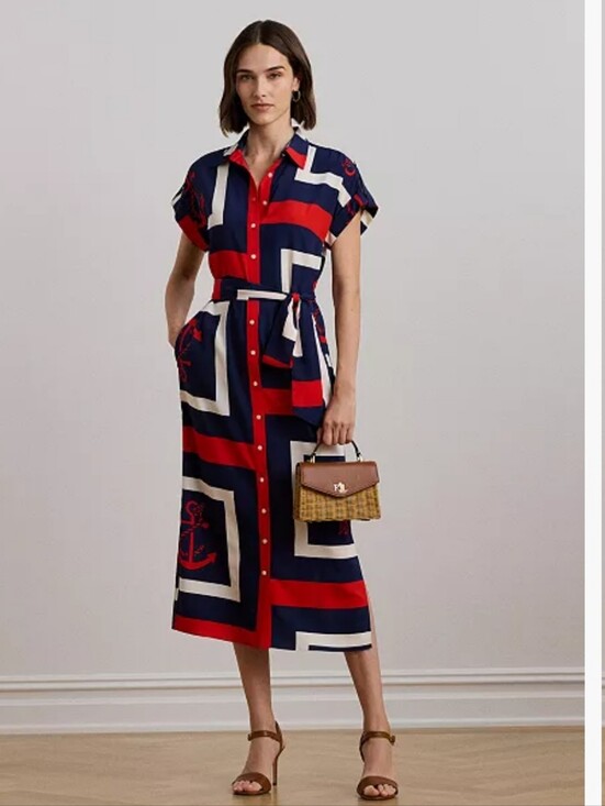 Ralph Lauren Dresses & Skirts - Ralph Lauren Women's 8 Anchor-Print Belted Crepe Shirtdress